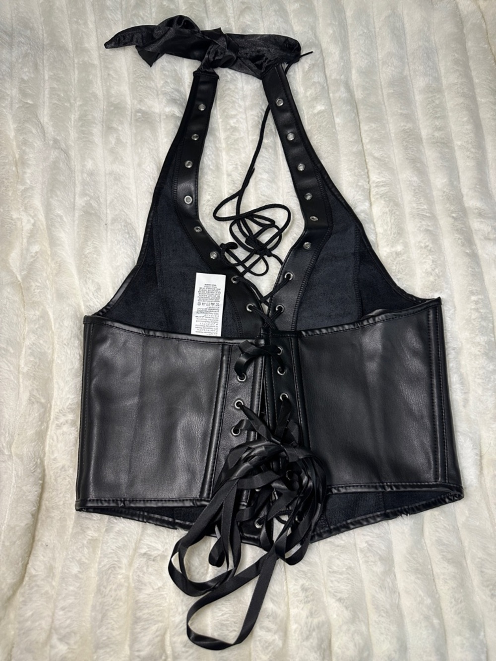 SHEIN Black Lace-Up Faux Leather Halter Crop Top - Picture 5 of 5
